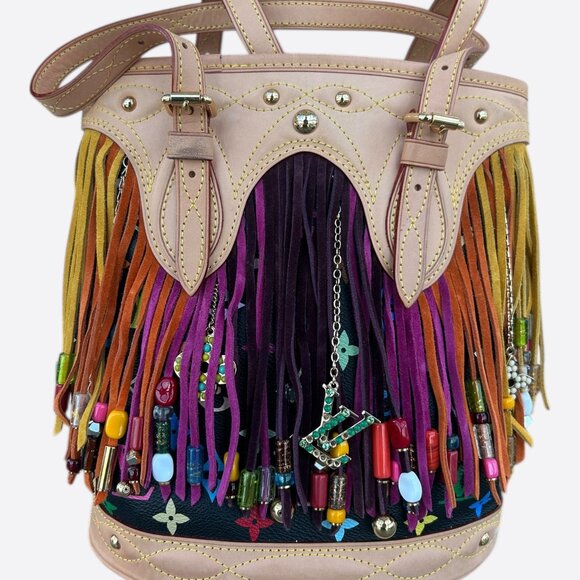 Louis Vuitton Black & Multicolor Monogram Fringe Bucket Bag - Picture 3 of 5